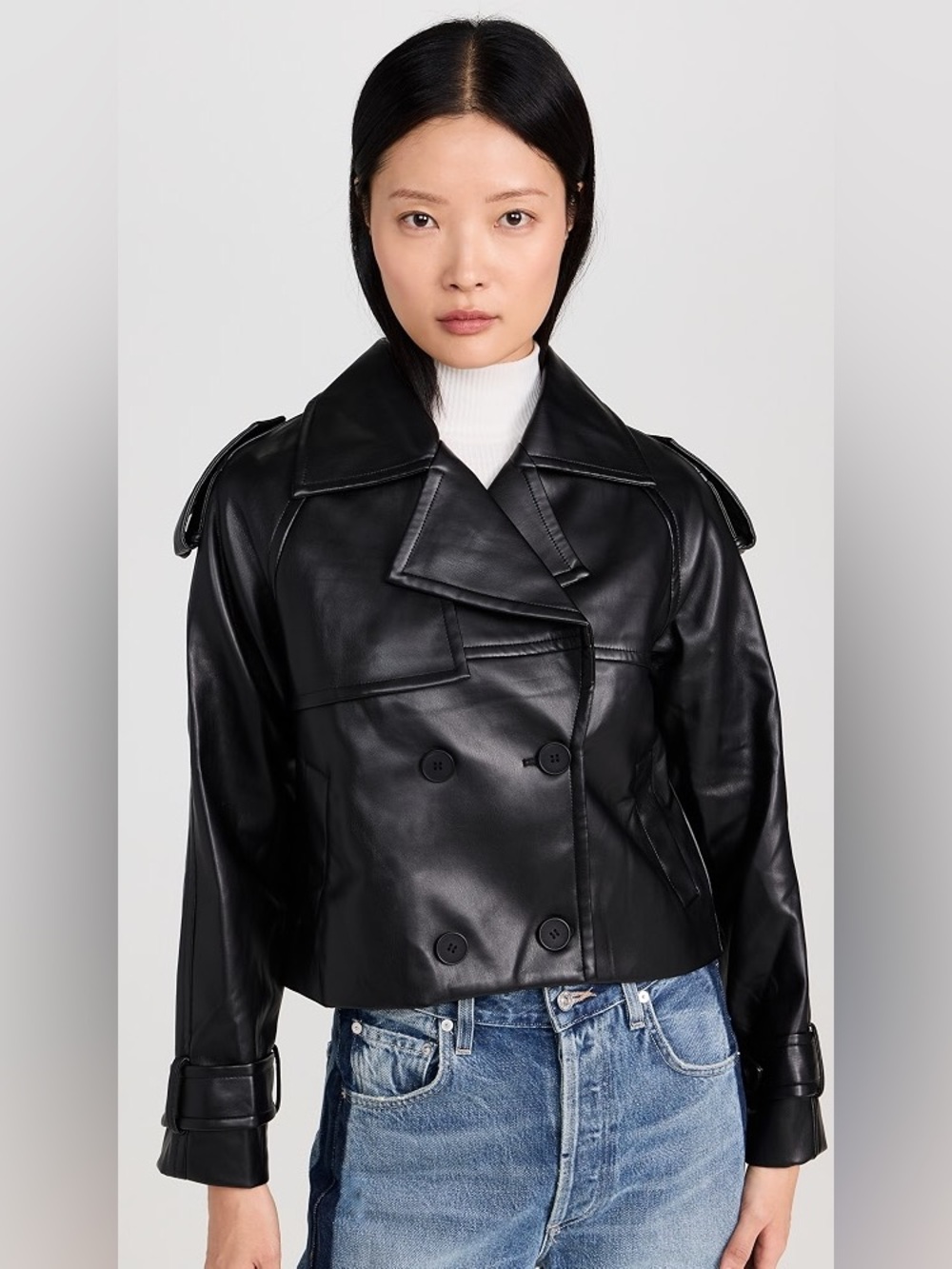 4th & Reckless Dayna Cropped Faux Leather Trenchcoat in Black S